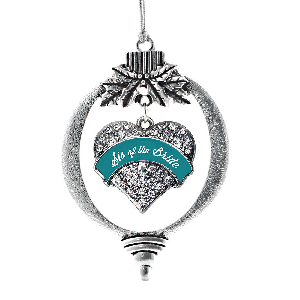 Dark Teal Sis of the Bride Pave Heart Charm Christmas / Holiday Ornament