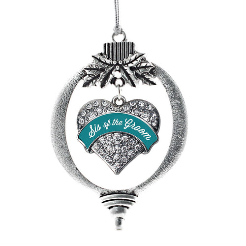 Dark Teal Sis of the Groom Pave Heart Charm Christmas / Holiday Ornament