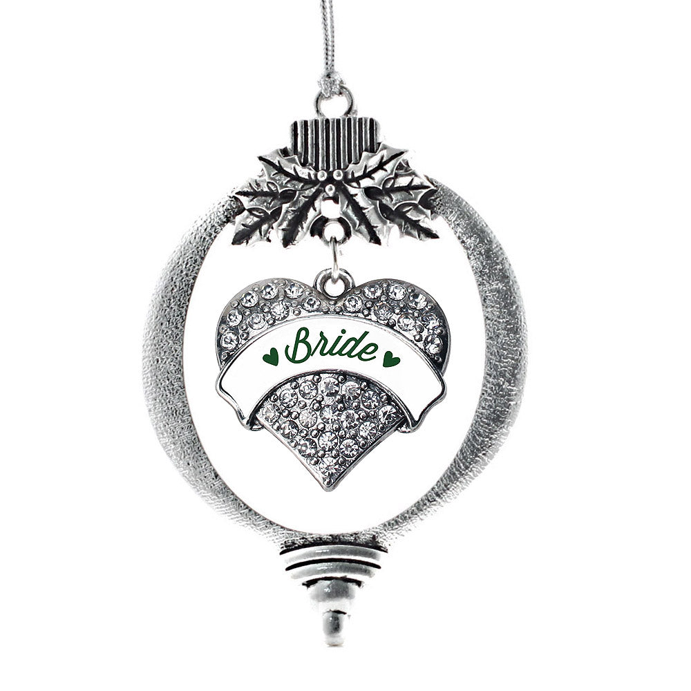 Forest Green Bride Pave Heart Charm Christmas / Holiday Ornament