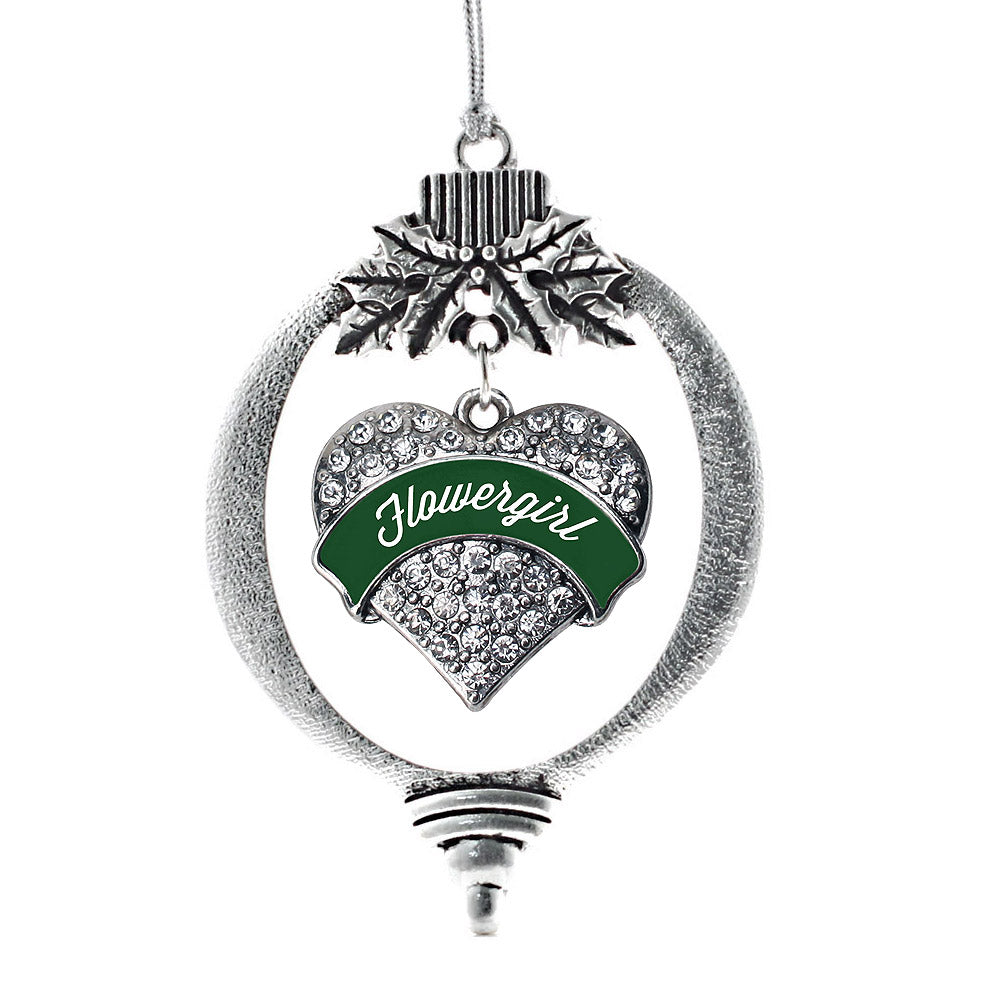 Forest Green Flower Girl Pave Heart Charm Christmas / Holiday Ornament