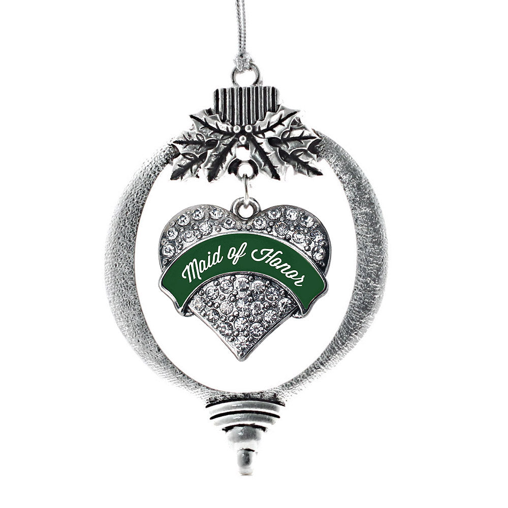 Forest Green Maid of Honor Pave Heart Charm Christmas / Holiday Ornament
