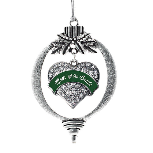 Forest Green Mom of Bride Pave Heart Charm Christmas / Holiday Ornament