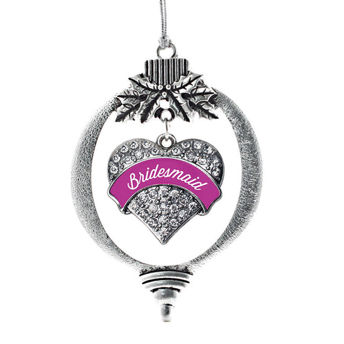 Magenta Bridesmaid Pave Heart Charm Christmas / Holiday Ornament