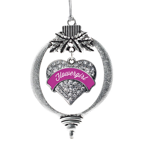 Magenta Flower Girl Pave Heart Charm Christmas / Holiday Ornament