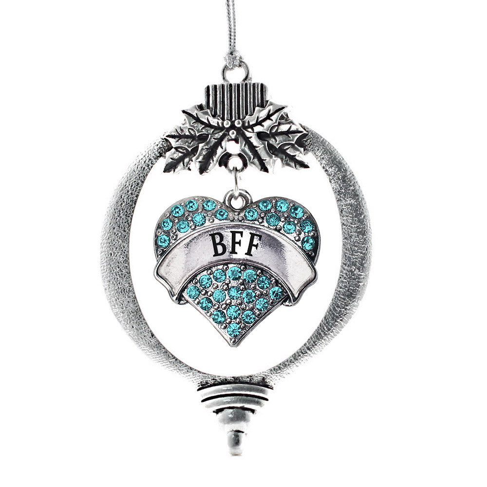 Teal BFF Pave Heart Charm Christmas / Holiday Ornament