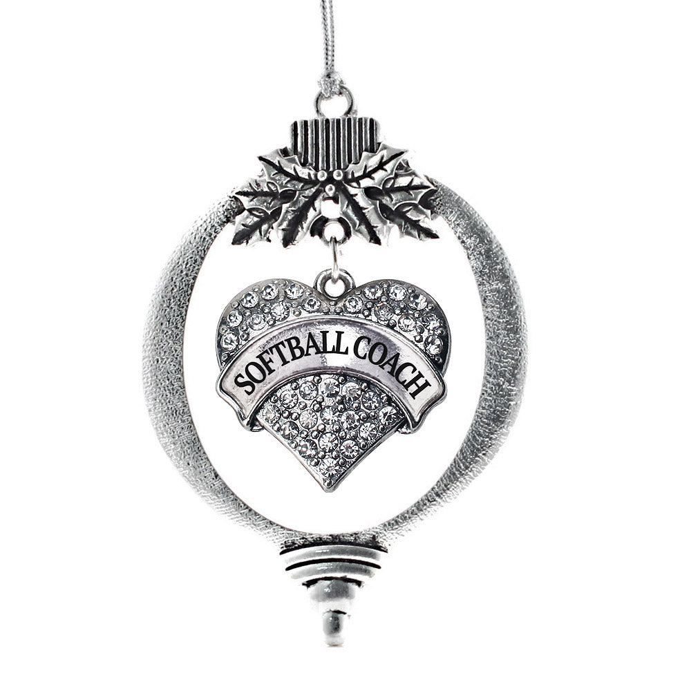 Softball Coach Pave Heart Charm Christmas / Holiday Ornament