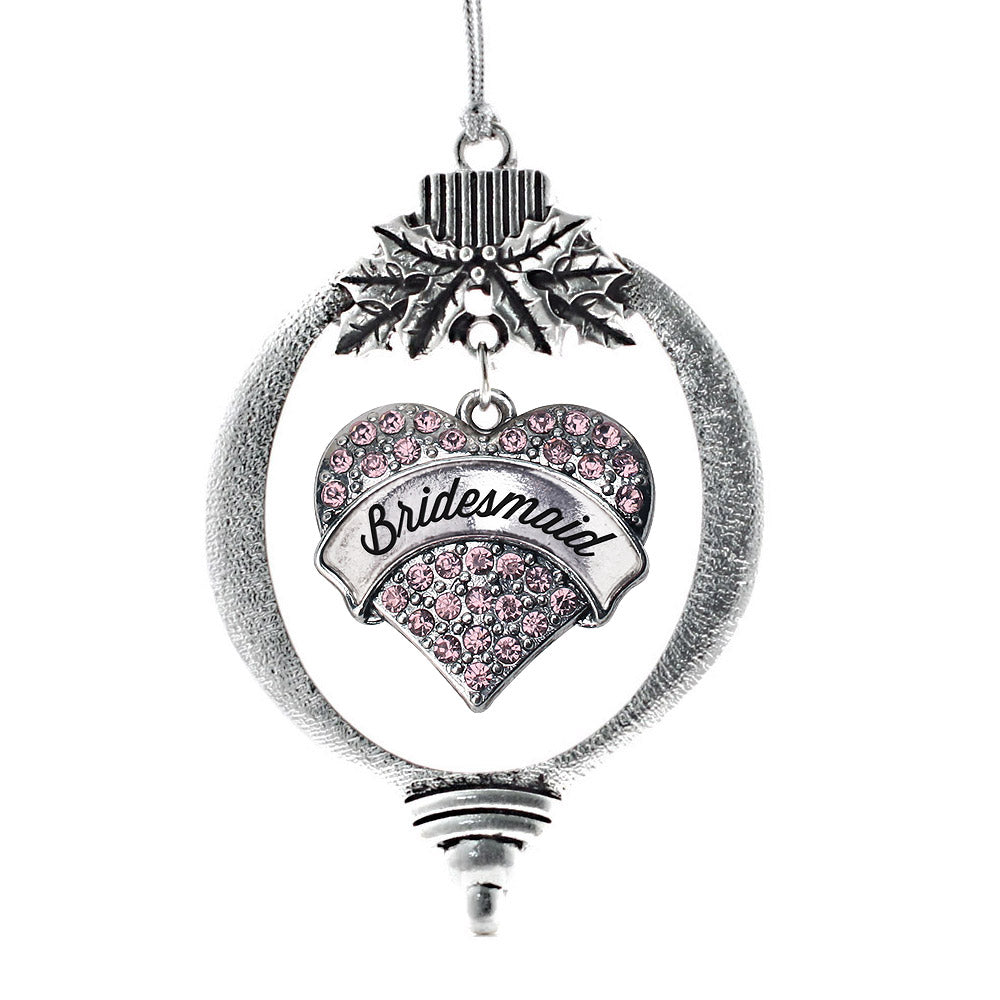 Script Pink Bridesmaid Pave Heart Charm Christmas / Holiday Ornament