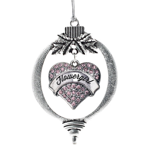 Script Pink Flower Girl Pave Heart Charm Christmas / Holiday Ornament