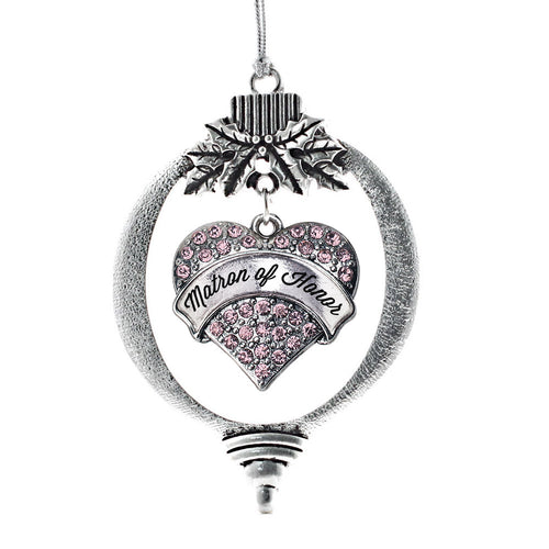 Script Pink Matron of Honor Pave Heart Charm Christmas / Holiday Ornament