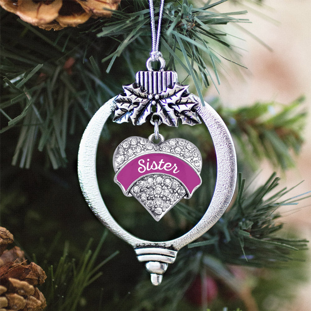 Magenta Sister Pave Heart Charm Christmas / Holiday Ornament