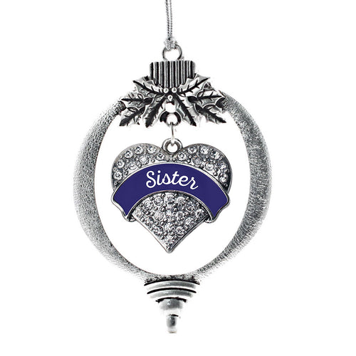 Navy Blue Sister Pave Heart Charm Christmas / Holiday Ornament