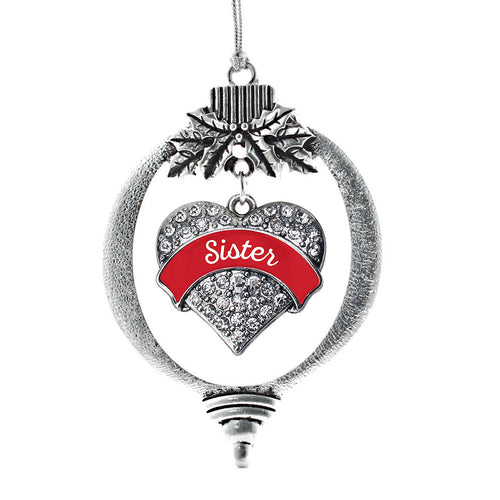 Red Sister Pave Heart Charm Christmas / Holiday Ornament