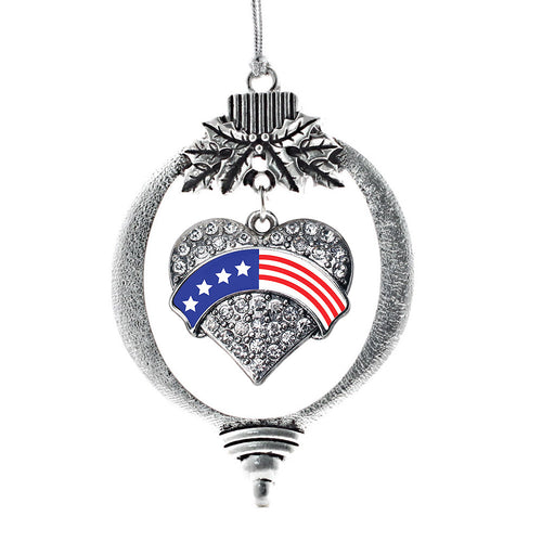 American Flag Pave Heart Charm Christmas / Holiday Ornament