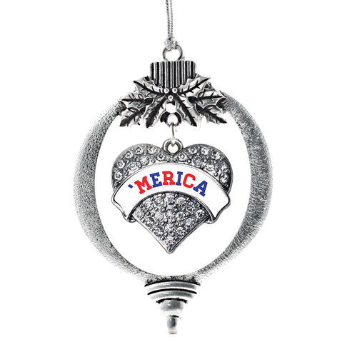 Merica Pave Heart Charm Christmas / Holiday Ornament