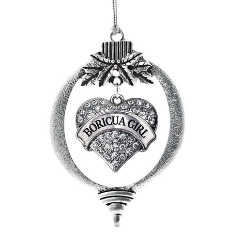 Boricua Girl Pave Heart Charm Christmas / Holiday Ornament