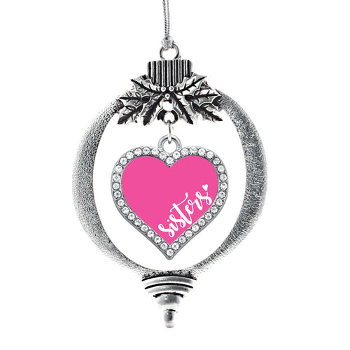 Pink Sisters Open Heart Charm Christmas / Holiday Ornament