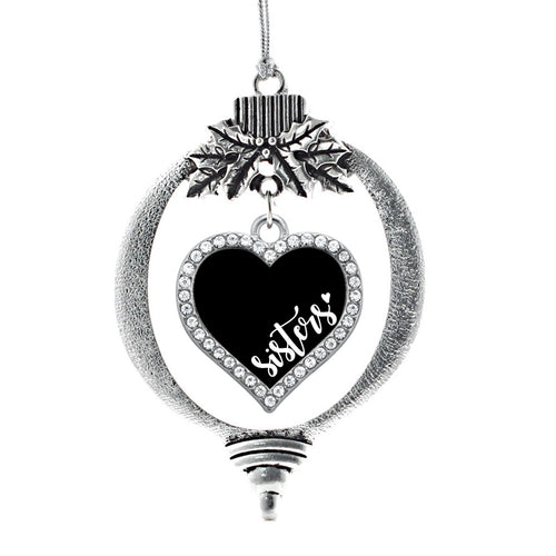 Black and White Sisters Open Heart Charm Christmas / Holiday Ornament