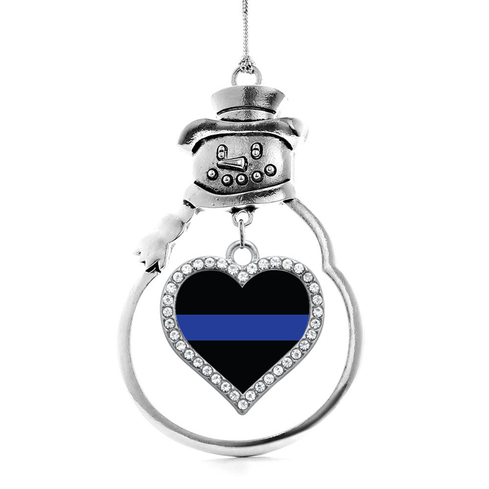 Thin Blue Line Police Support Open Heart Charm Christmas / Holiday Ornament
