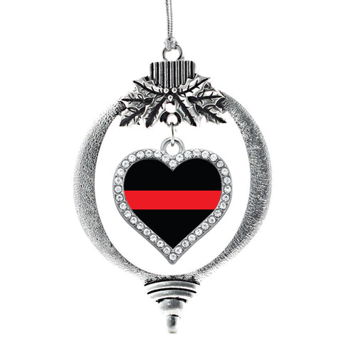 Thin Red Line Firefighter Support Open Heart Charm Christmas / Holiday Ornament