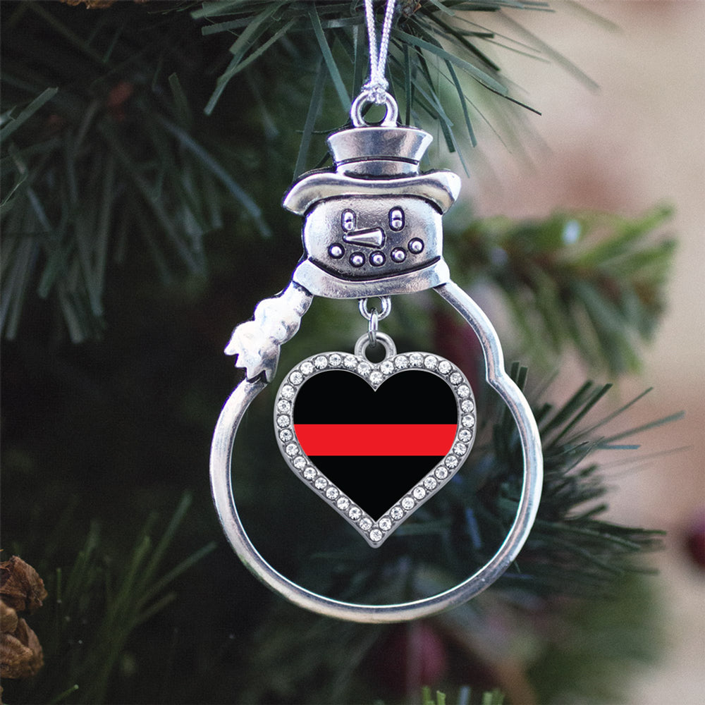 Thin Red Line Firefighter Support Open Heart Charm Christmas / Holiday Ornament