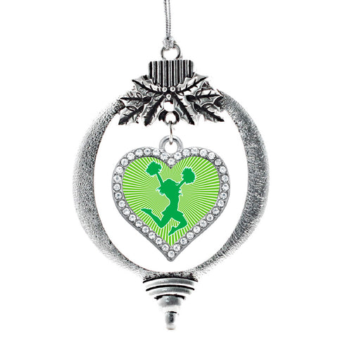 Green Cheerleader Open Heart Charm Christmas / Holiday Ornament