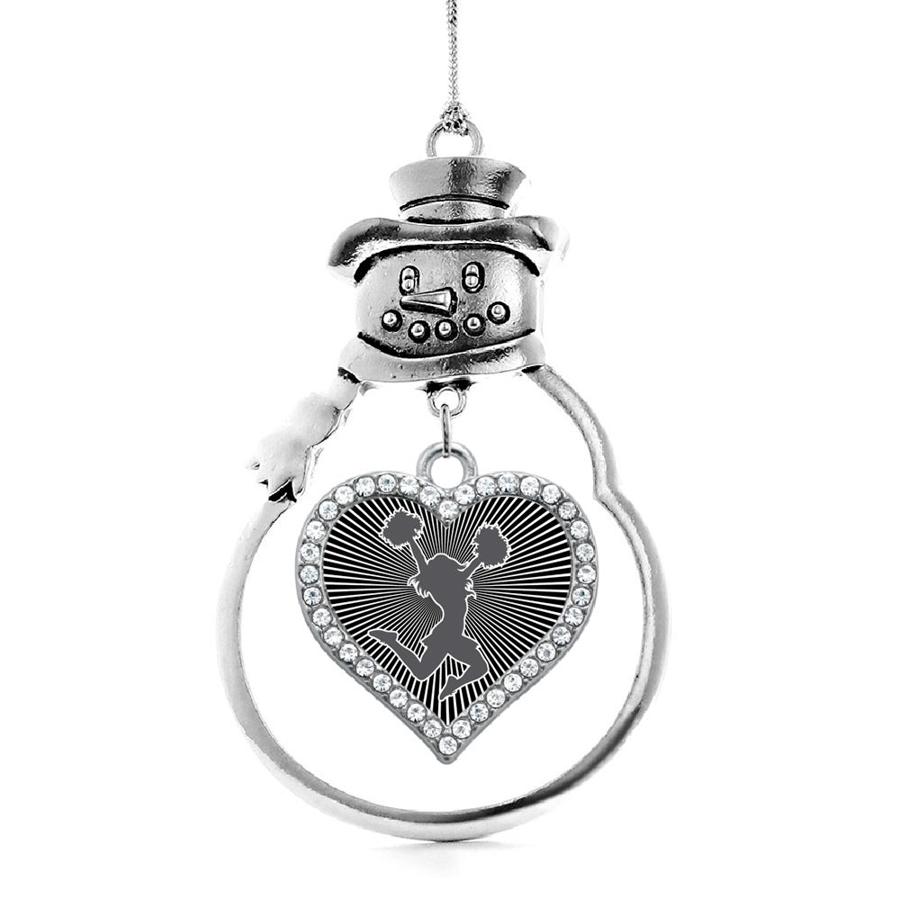 Black and White Cheerleader Open Heart Charm Christmas / Holiday Ornament