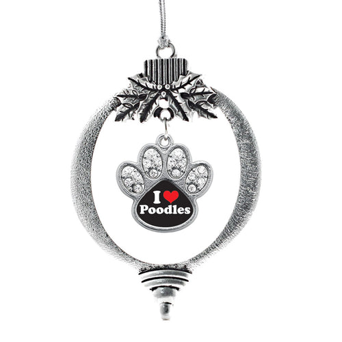 I Love Poodles Pave Paw Print Charm Christmas / Holiday Ornament