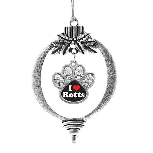 I Love Rotts Pave Paw Print Charm Christmas / Holiday Ornament