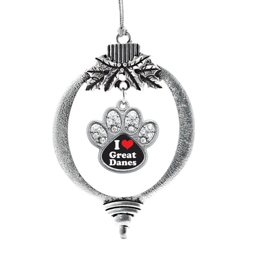 I Love Great Danes Pave Paw Print Charm Christmas / Holiday Ornament