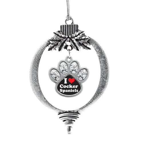 I Love Cocker Spaniels Pave Paw Print Charm Christmas / Holiday Ornament