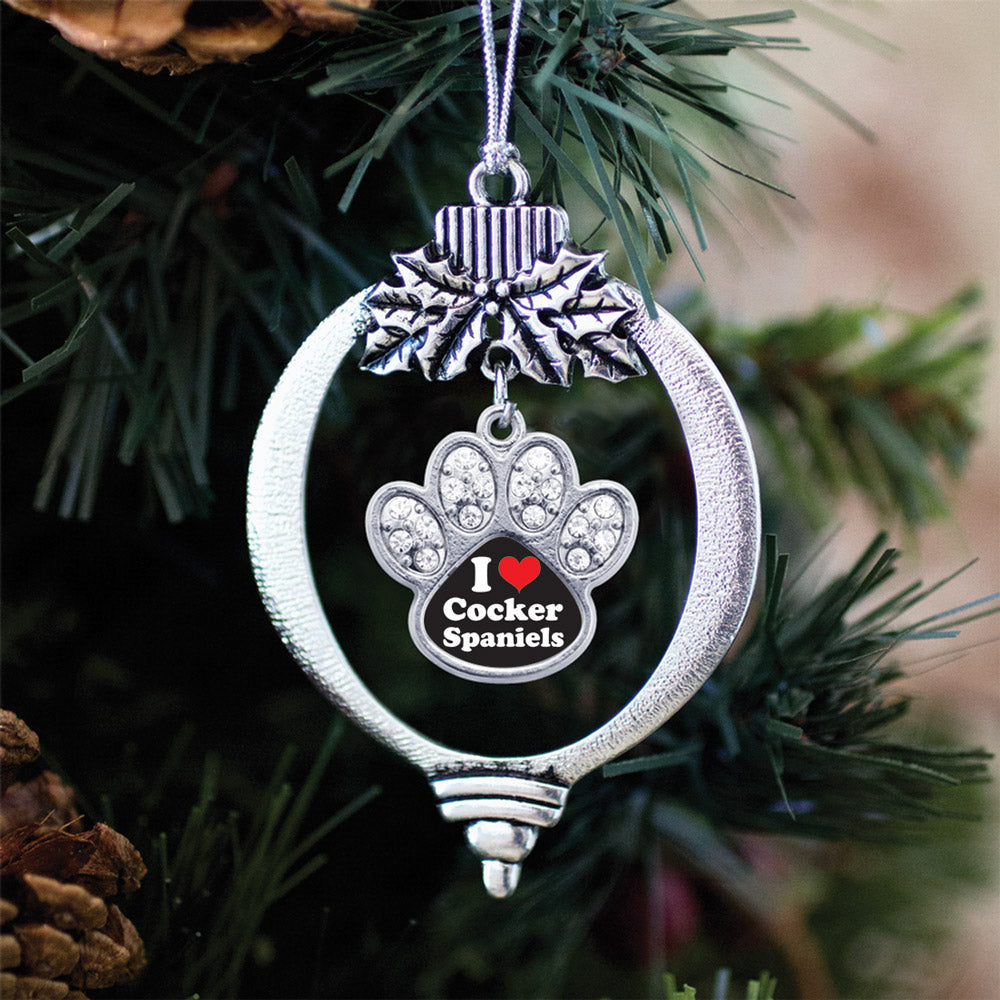 I Love Cocker Spaniels Pave Paw Print Charm Christmas / Holiday Ornament