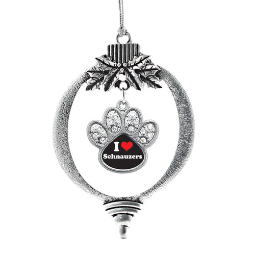 I Love Schnauzers Pave Paw Print Charm Christmas / Holiday Ornament