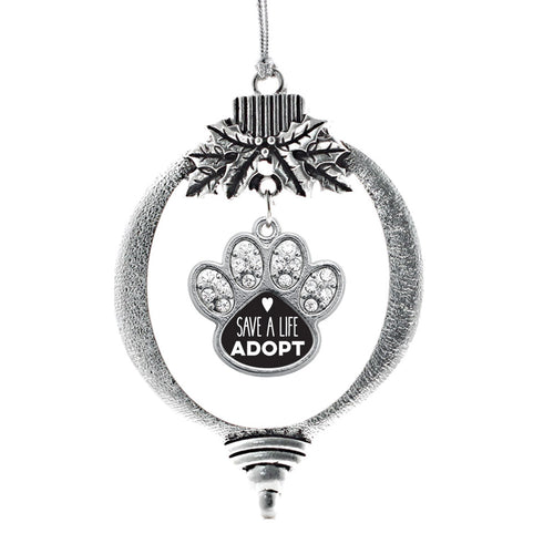 Save A Life, Adopt Pave Paw Print Charm Christmas / Holiday Ornament