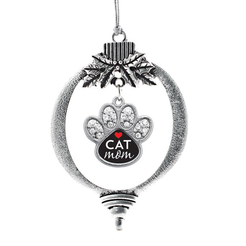 Cat Mom Pave Paw Print Charm Christmas / Holiday Ornament