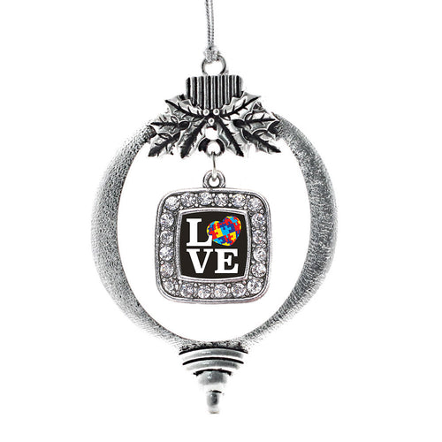 Love Autism Awareness Square Charm Christmas / Holiday Ornament