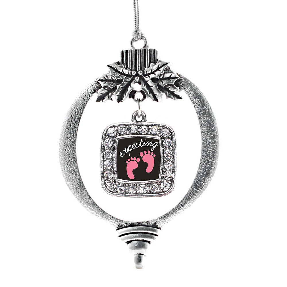 Expecting A Girl Footprints Square Charm Christmas / Holiday Ornament