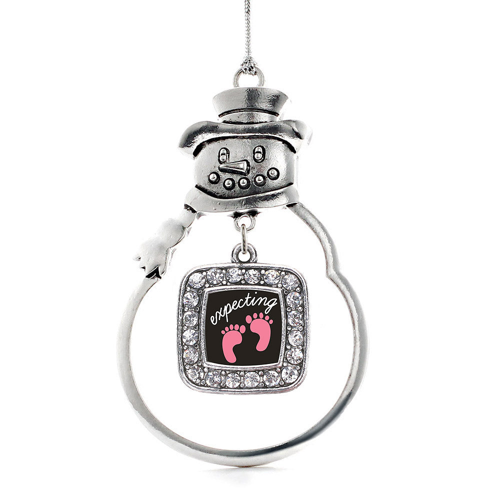 Expecting A Girl Footprints Square Charm Christmas / Holiday Ornament