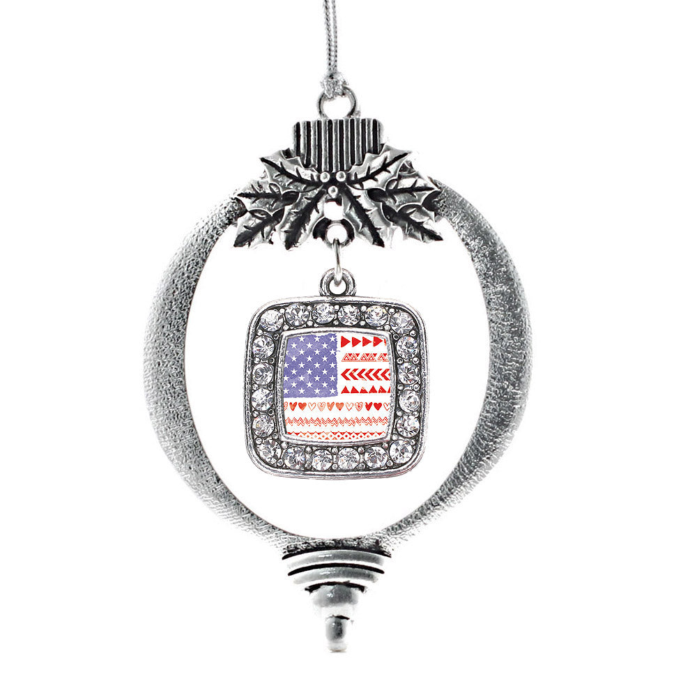 Cute American Flag Square Charm Christmas / Holiday Ornament