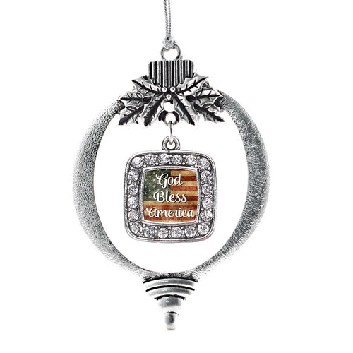 God Bless America Square Charm Christmas / Holiday Ornament
