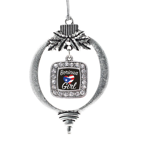 Boricua Girl Square Charm Christmas / Holiday Ornament
