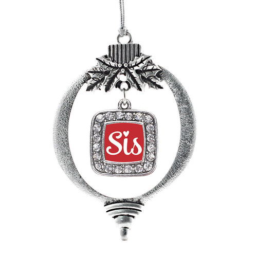 Sis Red Script Square Charm Christmas / Holiday Ornament