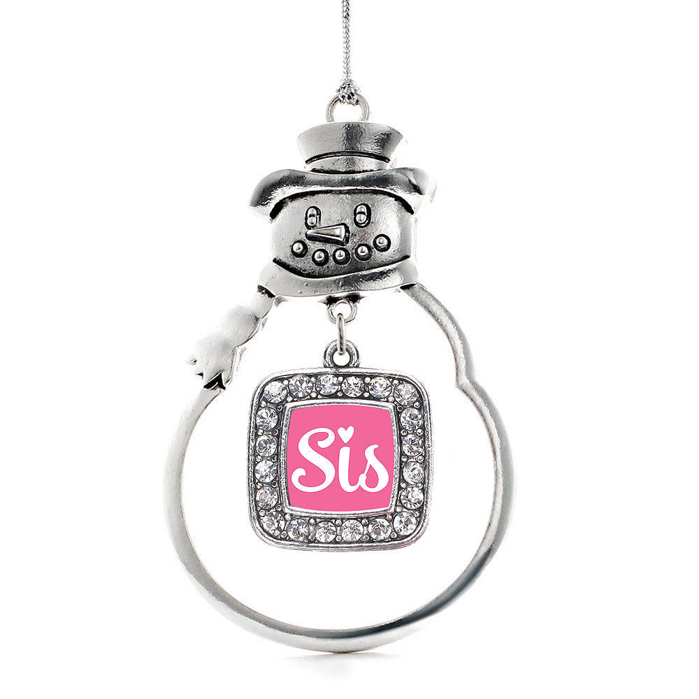 Sis Pink Script Square Charm Christmas / Holiday Ornament