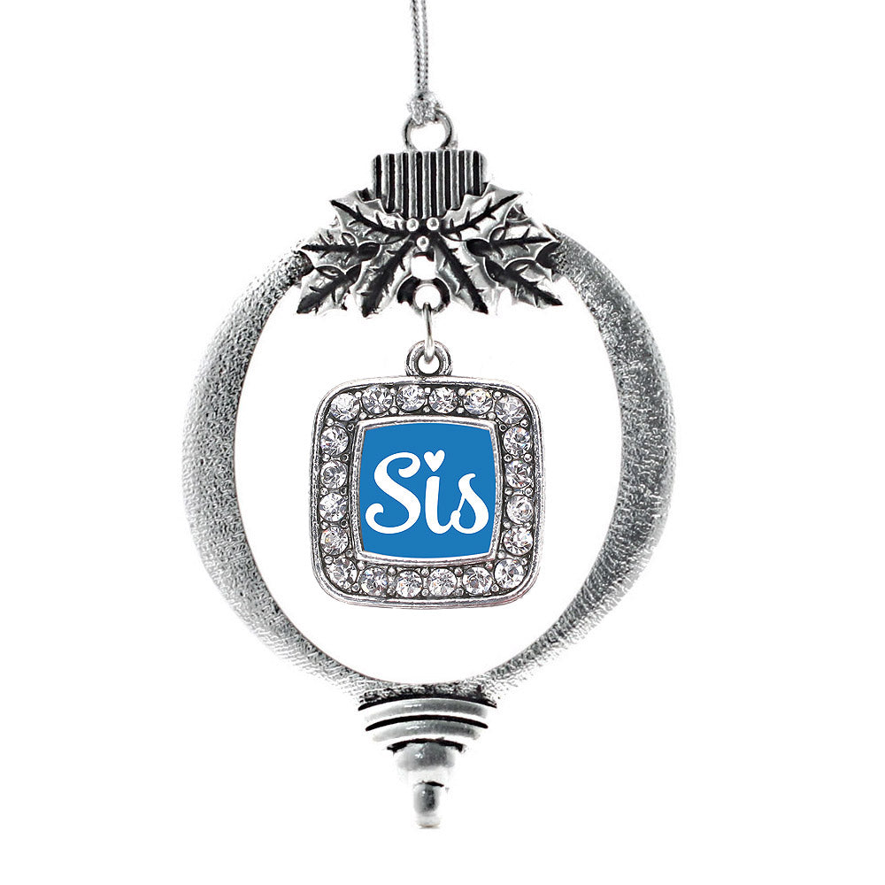 Sis Blue Script Square Charm Christmas / Holiday Ornament