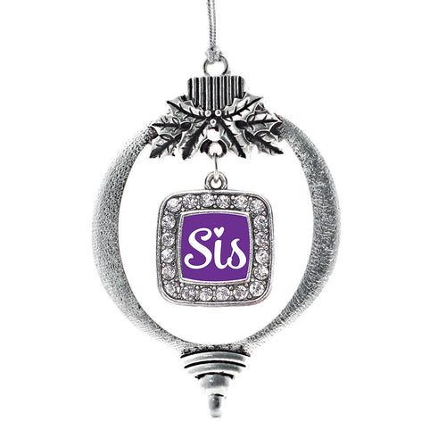 Sis Purple Script Square Charm Christmas / Holiday Ornament