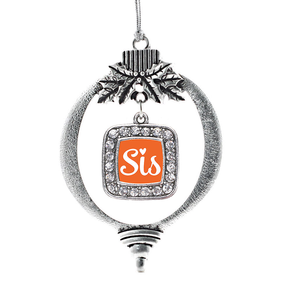 Sis Orange Script Square Charm Christmas / Holiday Ornament