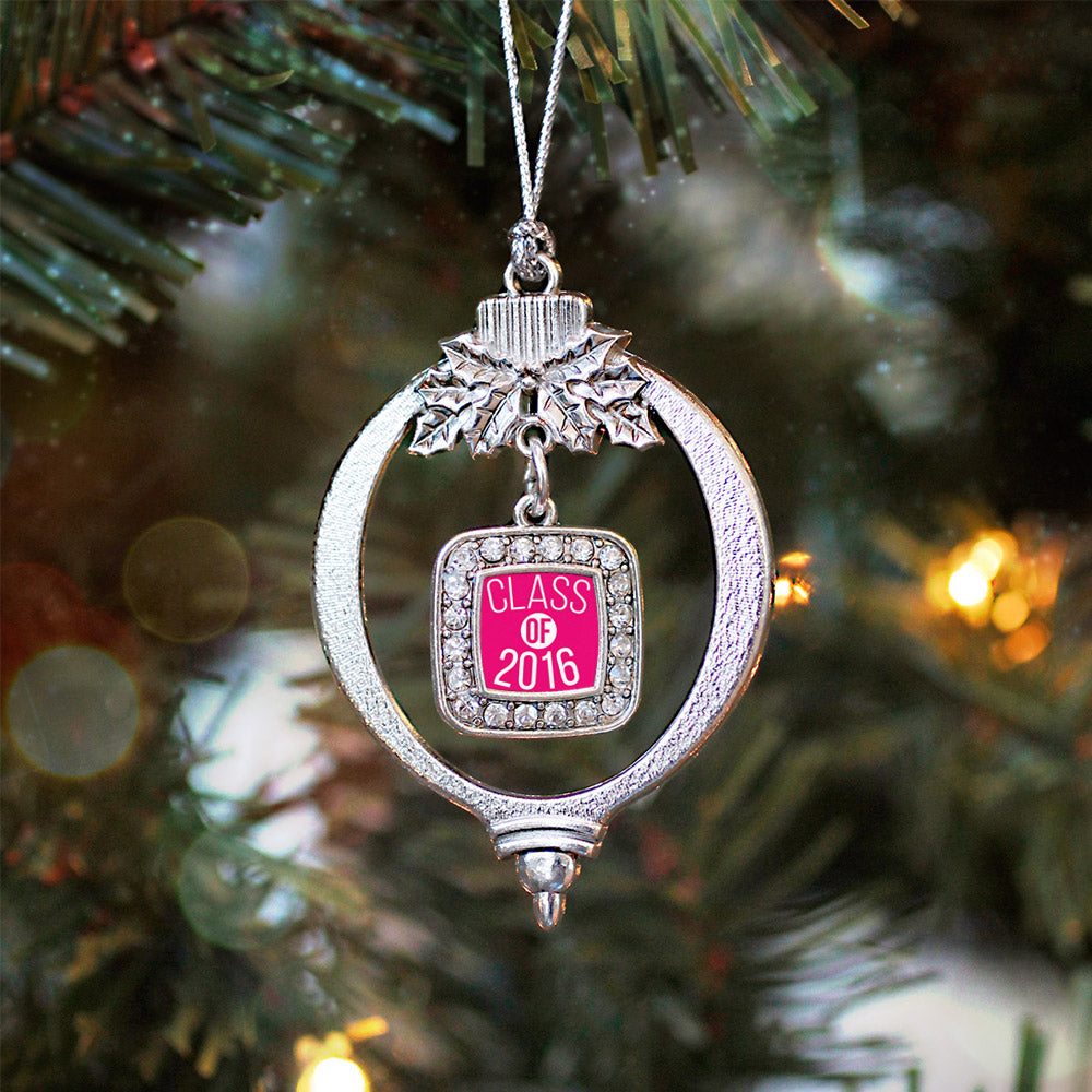 Fuchsia Class of 2016 Square Charm Christmas / Holiday Ornament