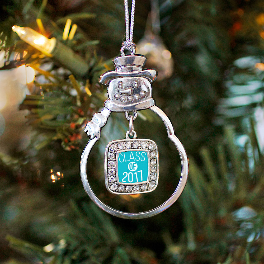 Teal Class of 2017 Square Charm Christmas / Holiday Ornament