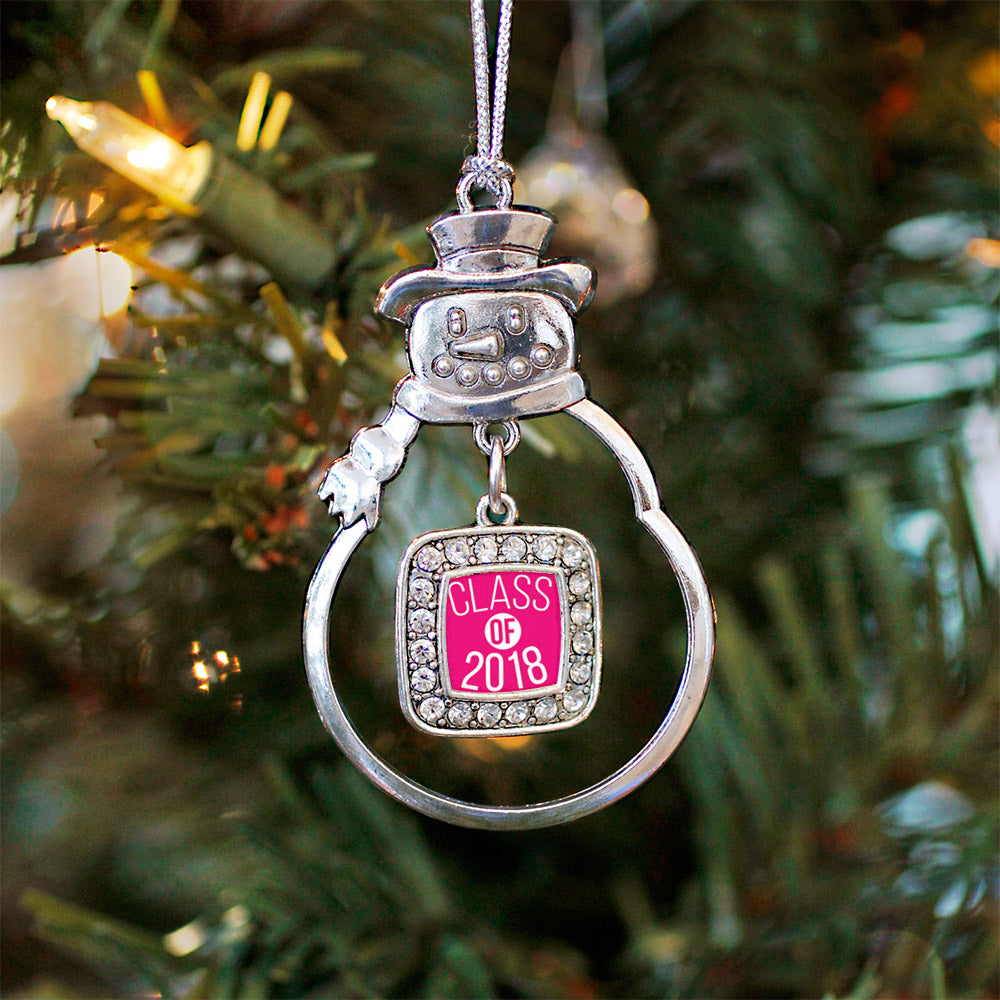 Hot Pink Class of 2018 Square Charm Christmas / Holiday Ornament