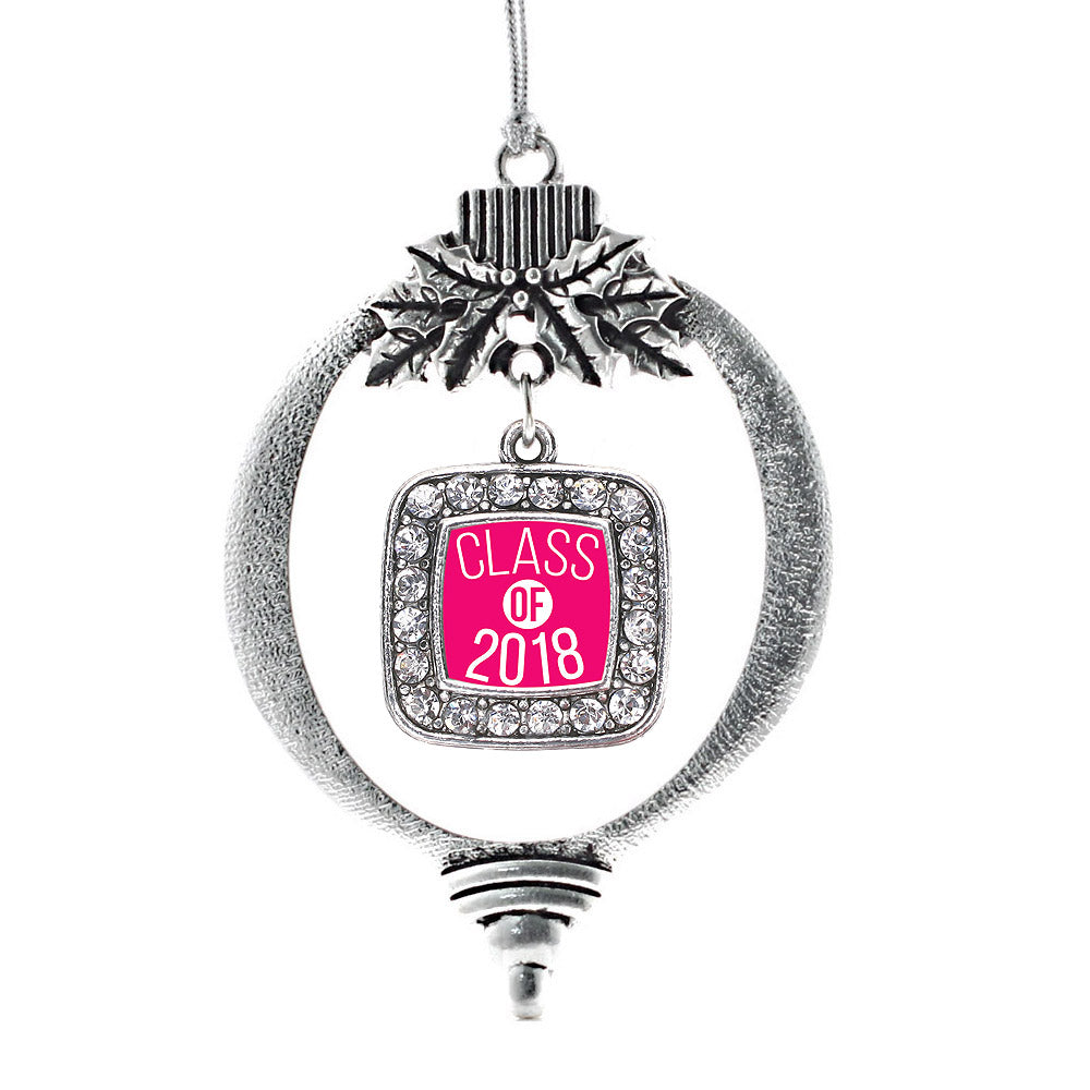Hot Pink Class of 2018 Square Charm Christmas / Holiday Ornament