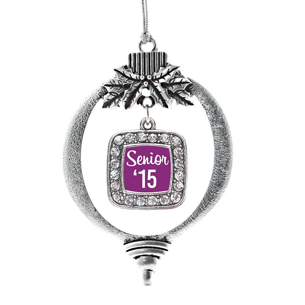 Purple Senior '15 Square Charm Christmas / Holiday Ornament